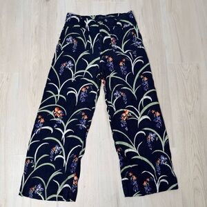 Anthropologie Maeve Colette Navy Floral-Print Wide Leg Pants